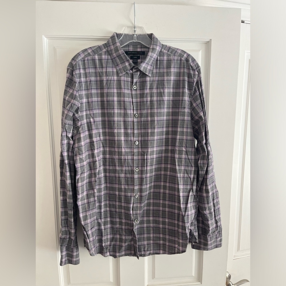 John Varvatos Luxe grey & lavender plaid shirts size Medium